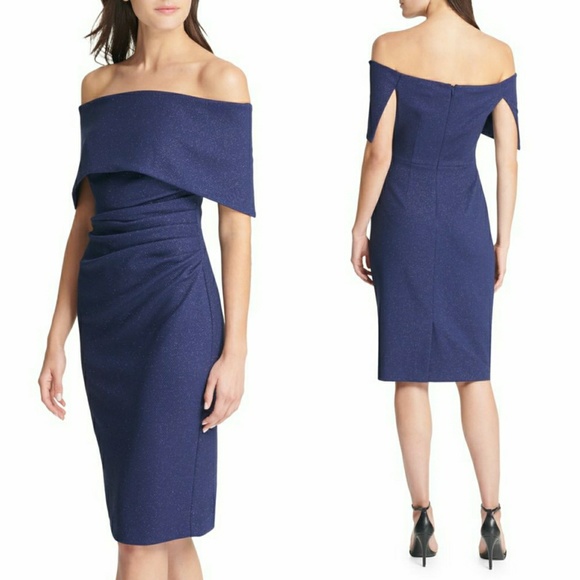 vince camuto off the shoulder midi dress